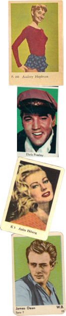 filmisar av Audrey Hepburn, Elvis Presley, Anita Ekberg och James Dean.